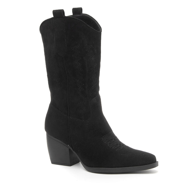 Smile Favorites Cowboylaarzen Zwart Suedine Stiksels