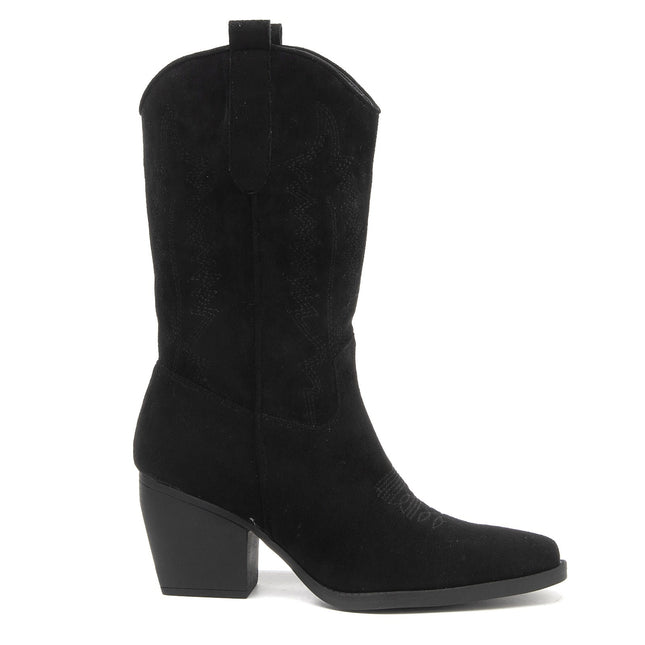 Smile Favorites Cowboylaarzen Zwart Suedine Stiksels