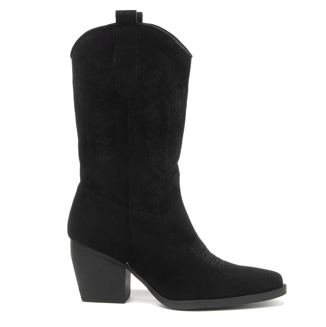 Smile Favorites Cowboylaarzen Zwart Suedine Stiksels