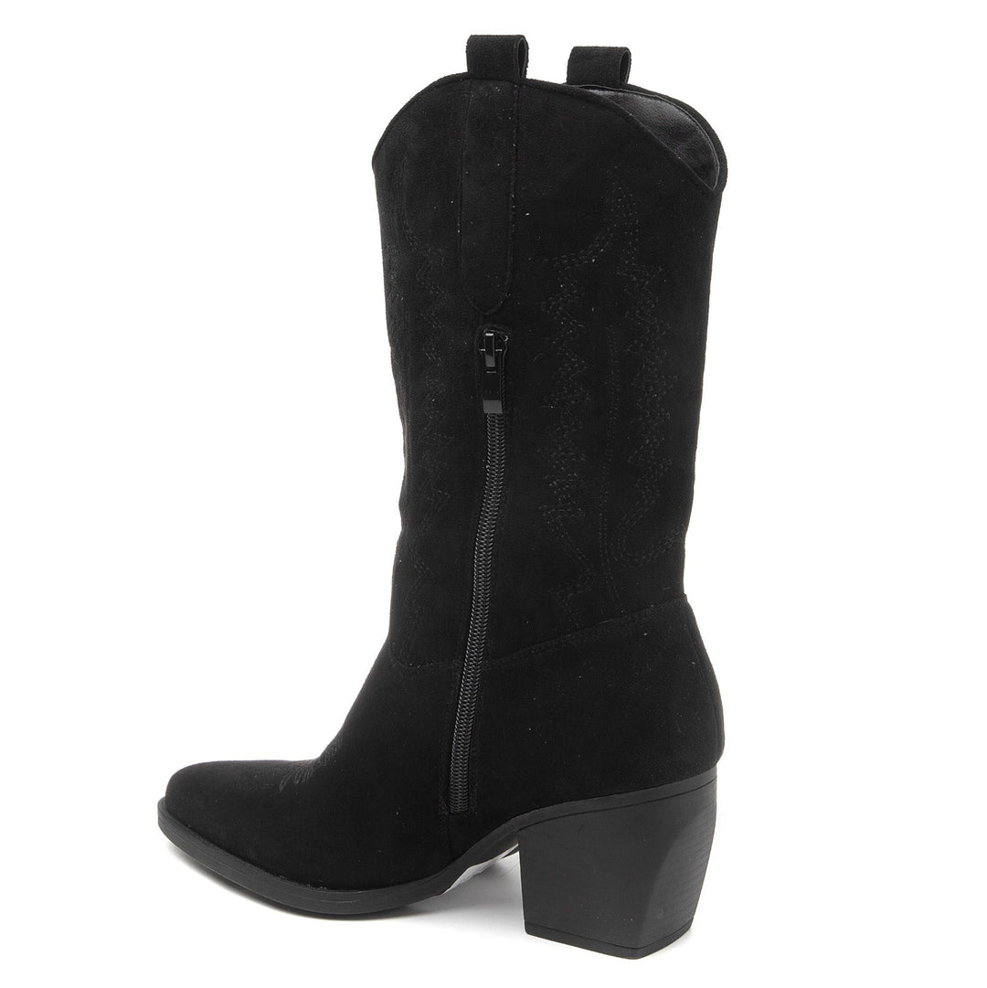 Smile Favorites Cowboylaarzen Zwart Suedine Stiksels