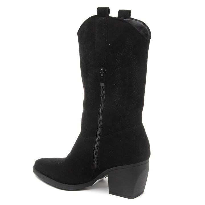 Smile Favorites Cowboylaarzen Zwart Suedine Stiksels