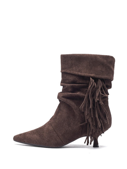 Smile Favorites Enkellaarsjes Bruin Suedine Franjes