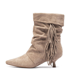 Smile Favorites Enkellaarsjes Khaki Suedine Franjes