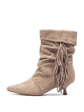 Smile Favorites Enkellaarsjes Khaki Suedine Franjes