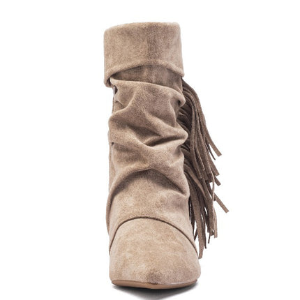 Smile Favorites Enkellaarsjes Khaki Suedine Franjes