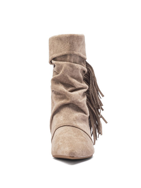 Smile Favorites Enkellaarsjes Khaki Suedine Franjes