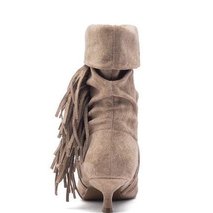 Smile Favorites Enkellaarsjes Khaki Suedine Franjes