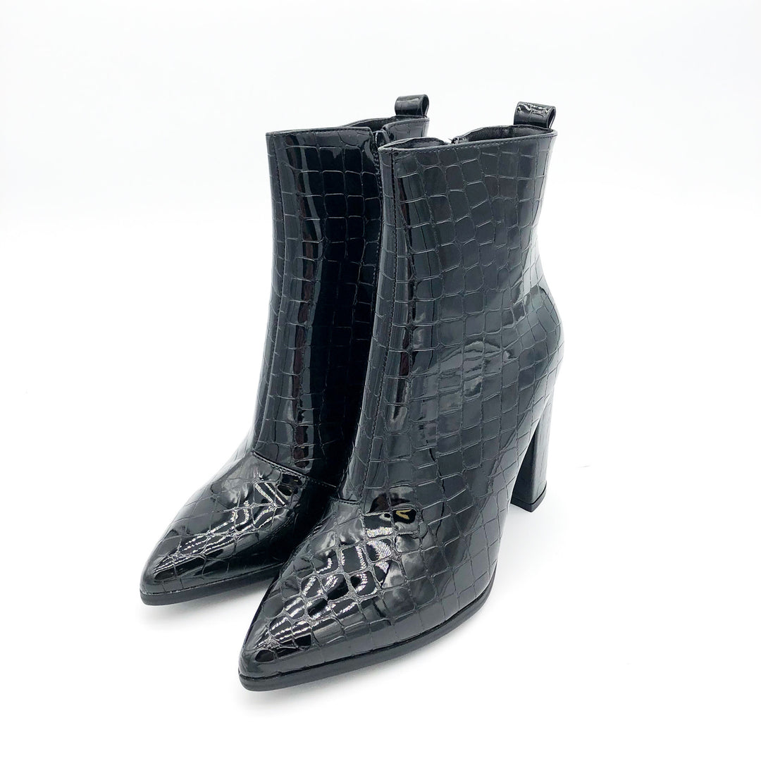 Smile Favorites Enkellaarsjes Zwart Lak Croco