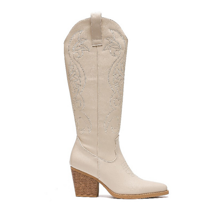 Smile Favorites Hoge Cowboylaarzen Beige Stiksels