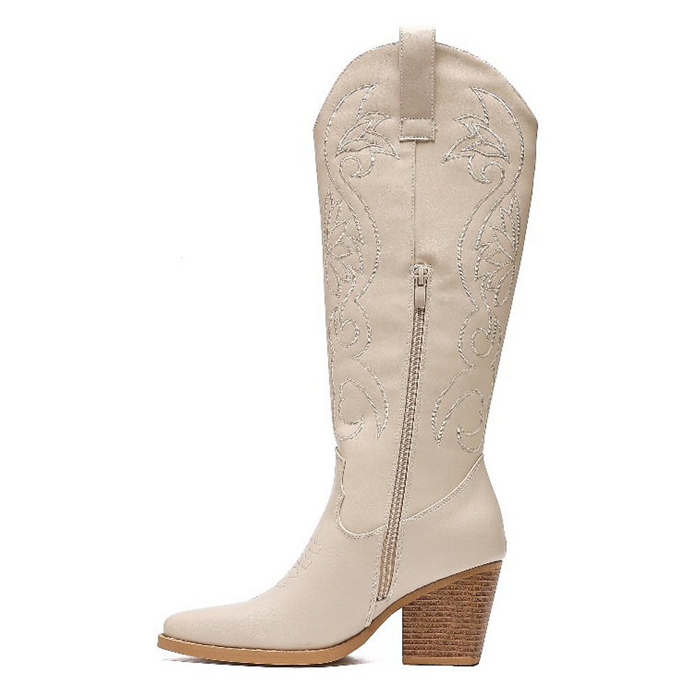 Smile Favorites Hoge Cowboylaarzen Beige Stiksels