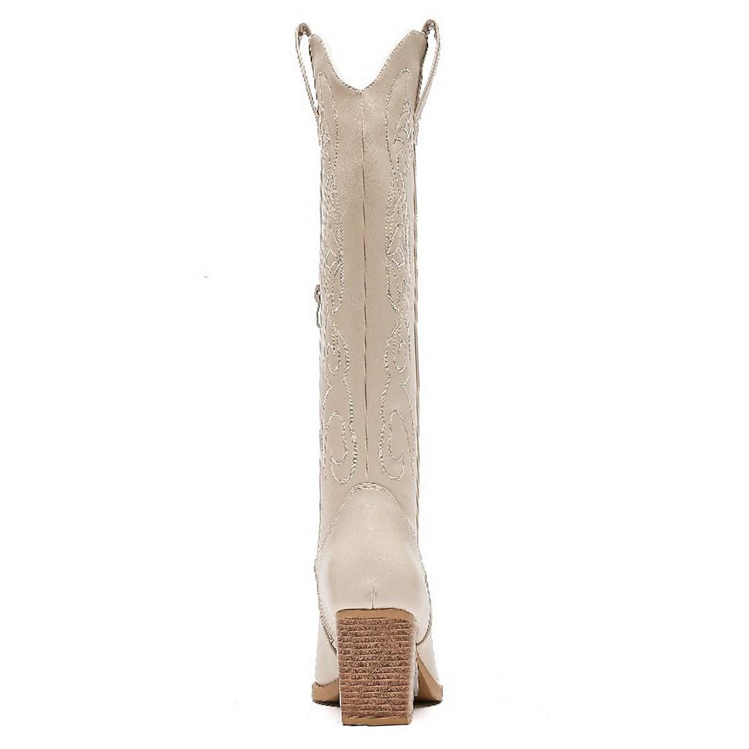Smile Favorites Hoge Cowboylaarzen Beige Stiksels