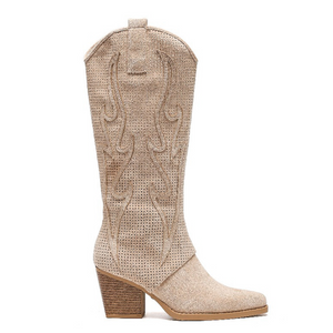 Smile Favorites Hoge Cowboylaarzen Beige Suedine Flame