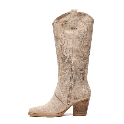 Smile Favorites Hoge Cowboylaarzen Beige Suedine Flame