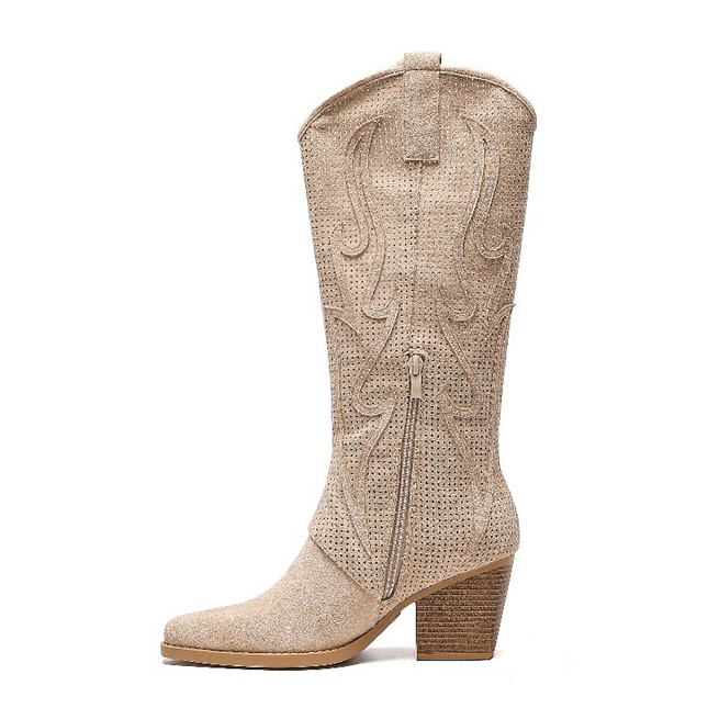 Smile Favorites Hoge Cowboylaarzen Beige Suedine Flame