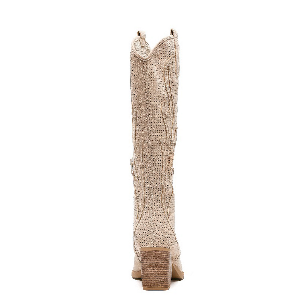 Smile Favorites Hoge Cowboylaarzen Beige Suedine Flame