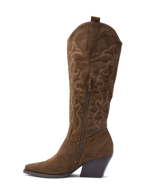 Smile Favorites Hoge Cowboylaarzen Bruin Suedine Stiksels