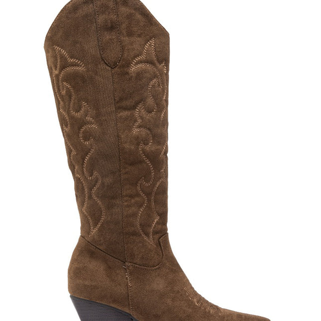 Smile Favorites Hoge Cowboylaarzen Bruin Suedine Stiksels