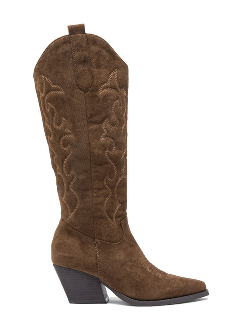 Smile Favorites Hoge Cowboylaarzen Bruin Suedine Stiksels