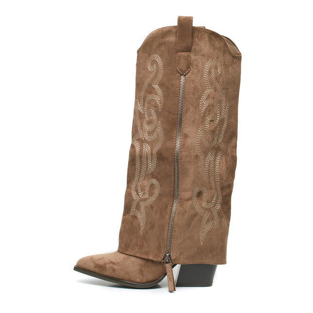 Smile Favorites Hoge Cowboylaarzen Khaki Stiksels Flap Rits