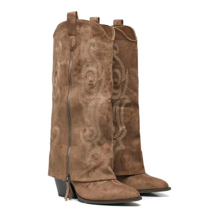 Smile Favorites Hoge Cowboylaarzen Khaki Stiksels Flap Rits