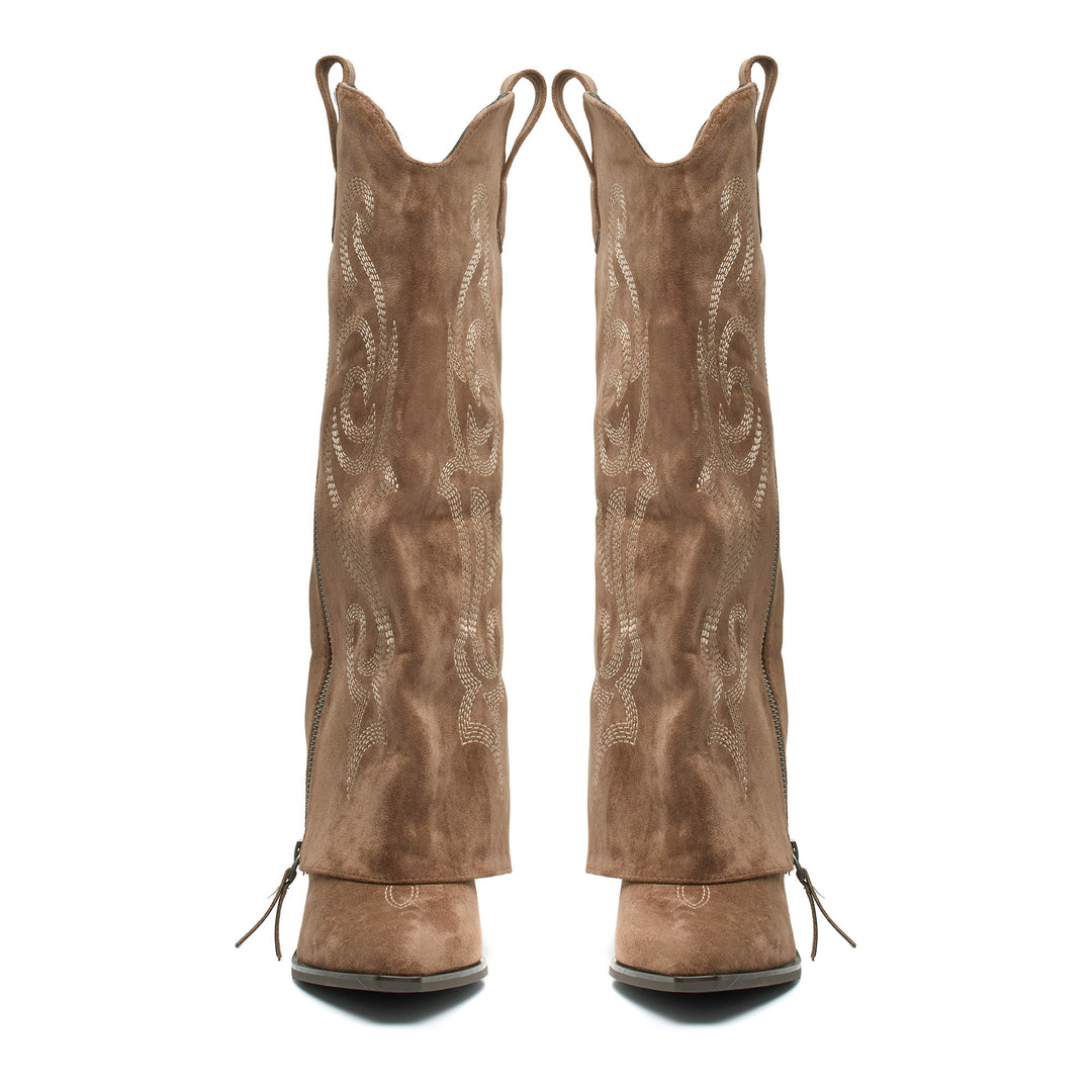 Smile Favorites Hoge Cowboylaarzen Khaki Stiksels Flap Rits