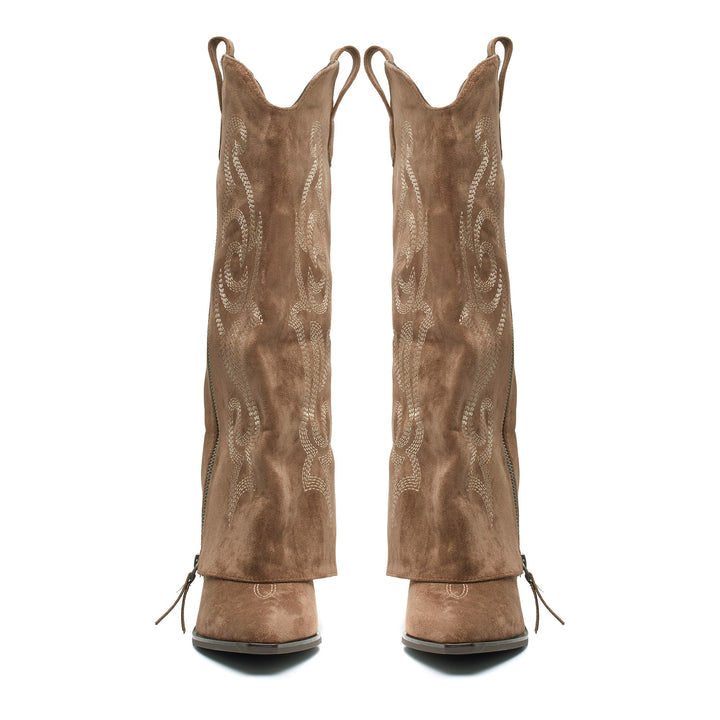Smile Favorites Hoge Cowboylaarzen Khaki Stiksels Flap Rits