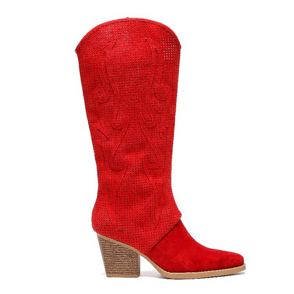 Smile Favorites Hoge Cowboylaarzen Rood Suedine Flame