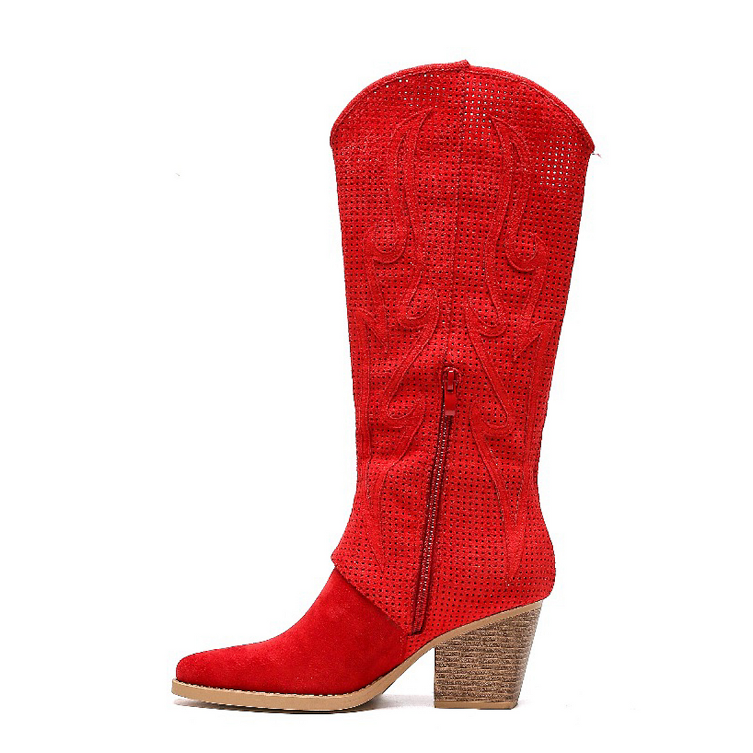 Smile Favorites Hoge Cowboylaarzen Rood Suedine Flame