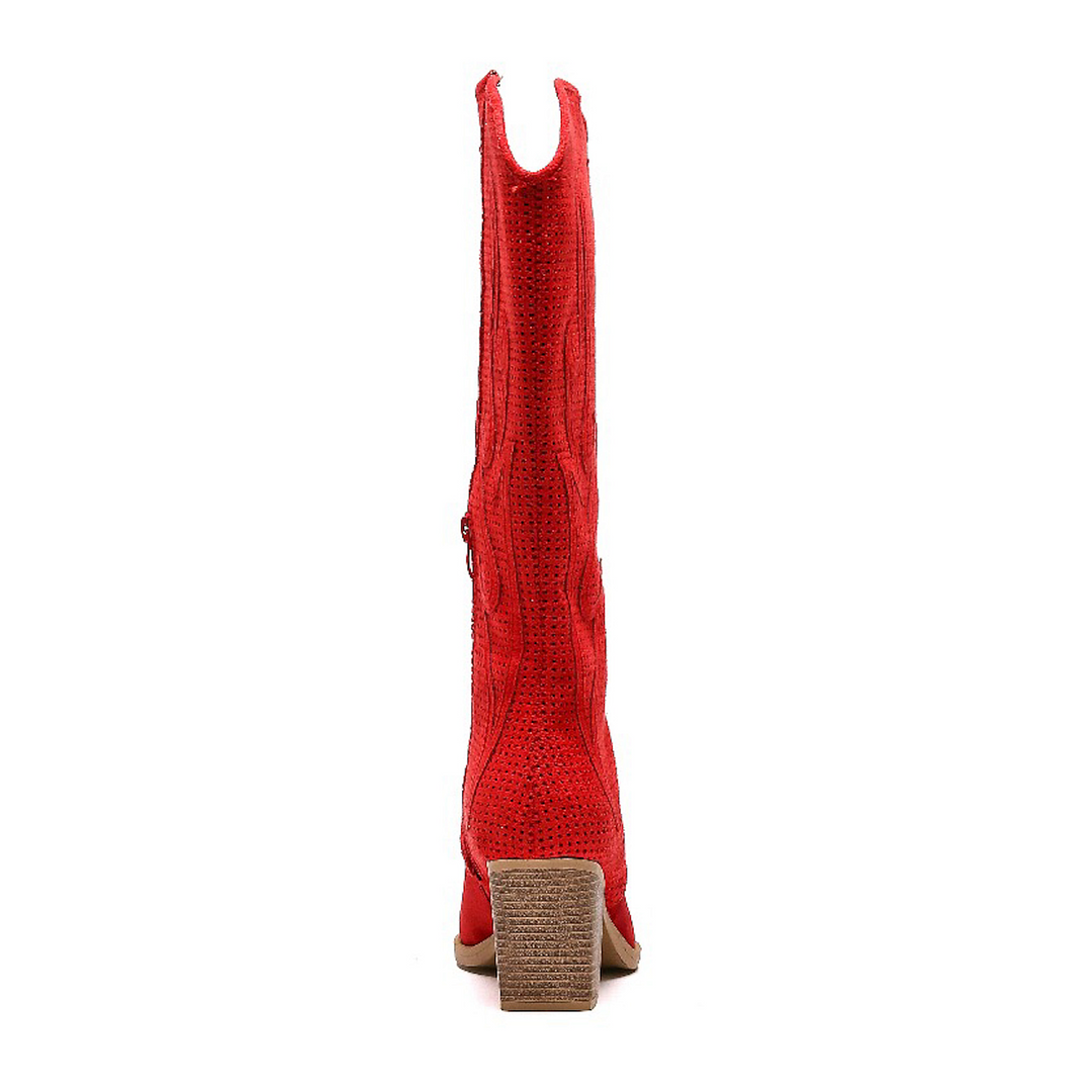 Smile Favorites Hoge Cowboylaarzen Rood Suedine Flame