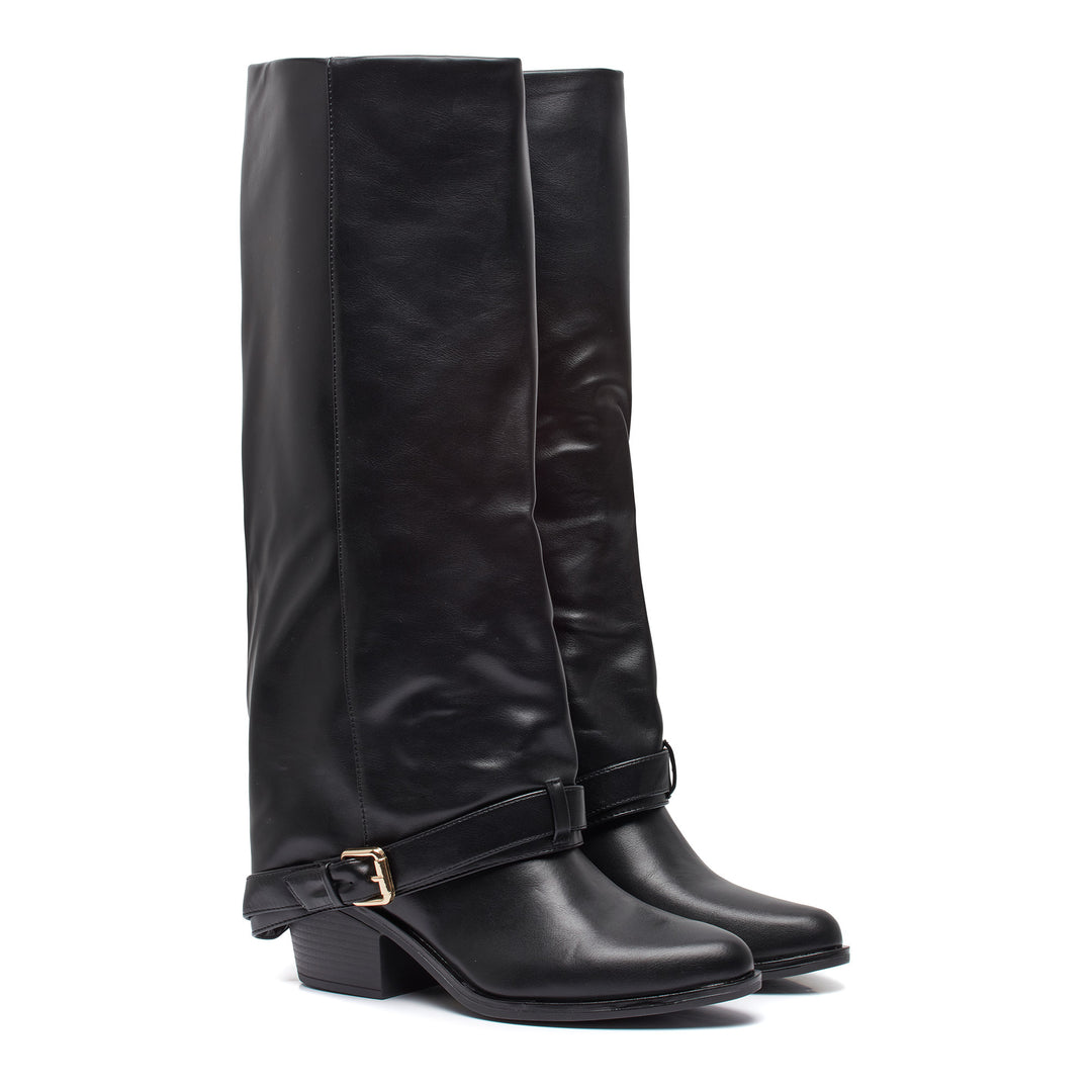 Smile Favorites Hoge Laarzen Zwart Flap Gouden Gesp