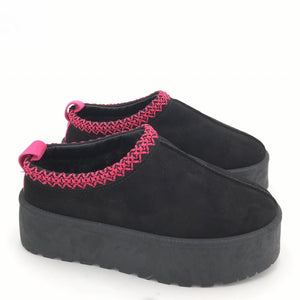 Smile Favorites Instap Pantoffel Zwart Suedine Fuchsia Zig Zag