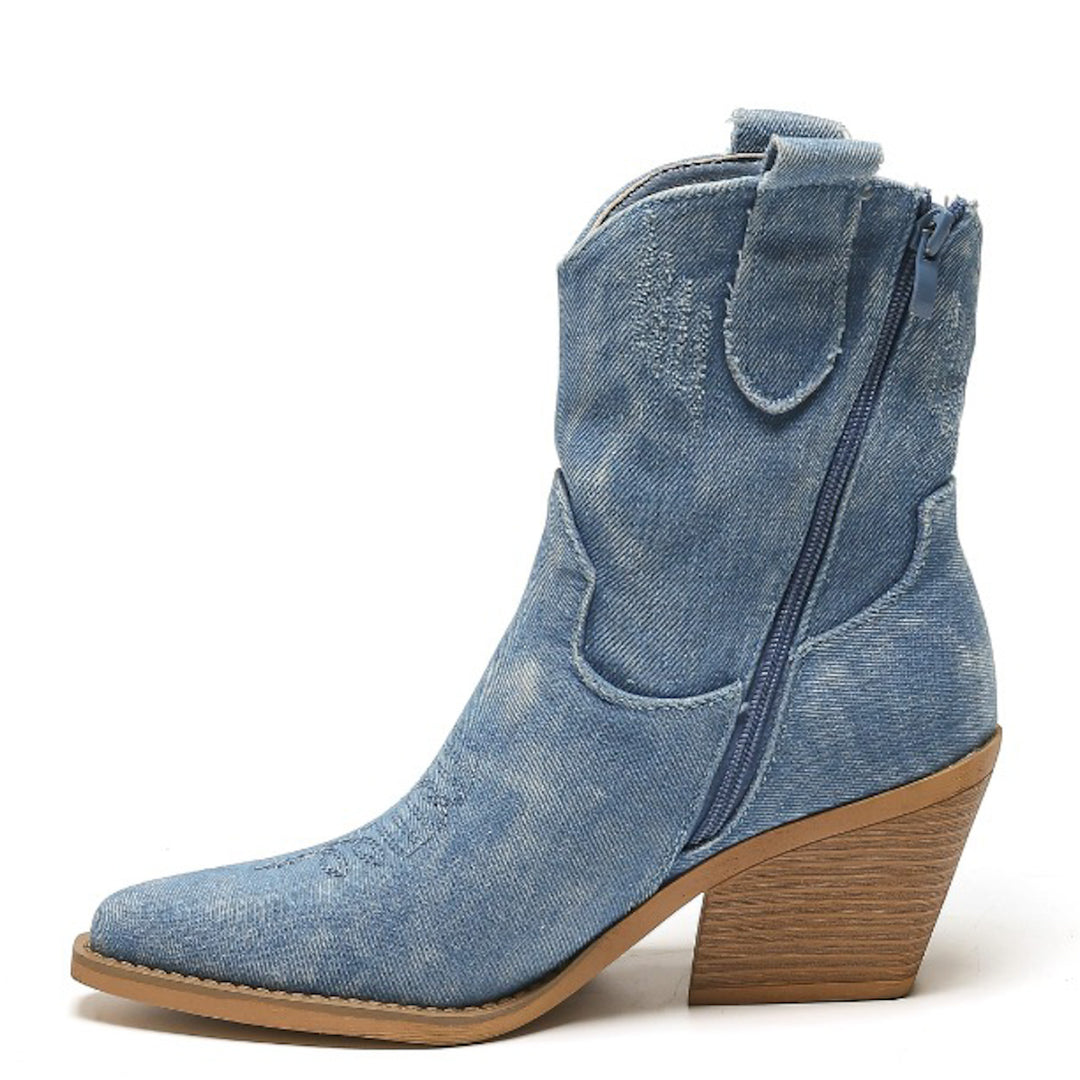 Smile Favorites Korte Cowboylaarzen Jeans Blauw Damaged