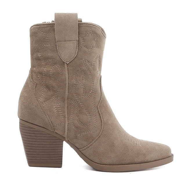 Smile Favorites Korte Cowboylaarzen Taupe Khaki Suedine Kort Star