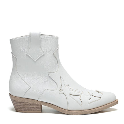 Smile Favorites Korte Cowboylaarzen Wit Flame Lage Hak