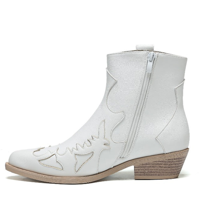 Smile Favorites Korte Cowboylaarzen Wit Flame Lage Hak