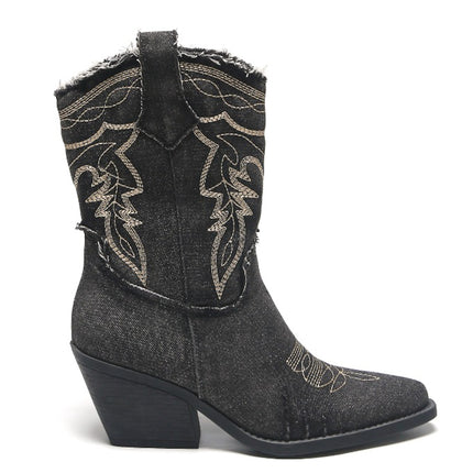 Smile Favorites Korte Cowboylaarzen Zwart Denim Washed