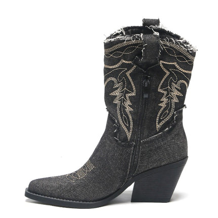 Smile Favorites Korte Cowboylaarzen Zwart Denim Washed