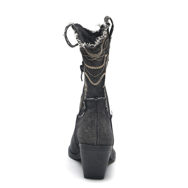Smile Favorites Korte Cowboylaarzen Zwart Denim Washed