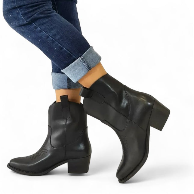 Smile Favorites Korte Cowboylaarzen Zwart Leer