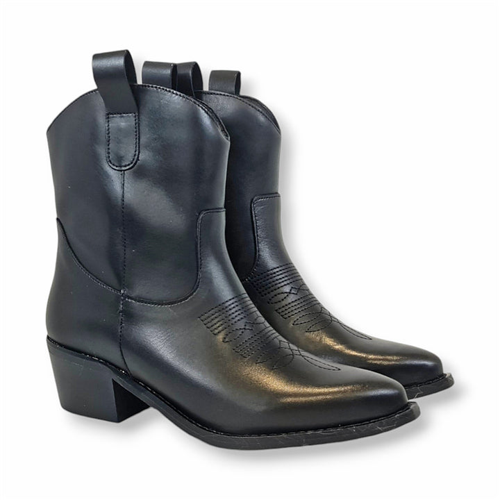 Smile Favorites Korte Cowboylaarzen Zwart Leer