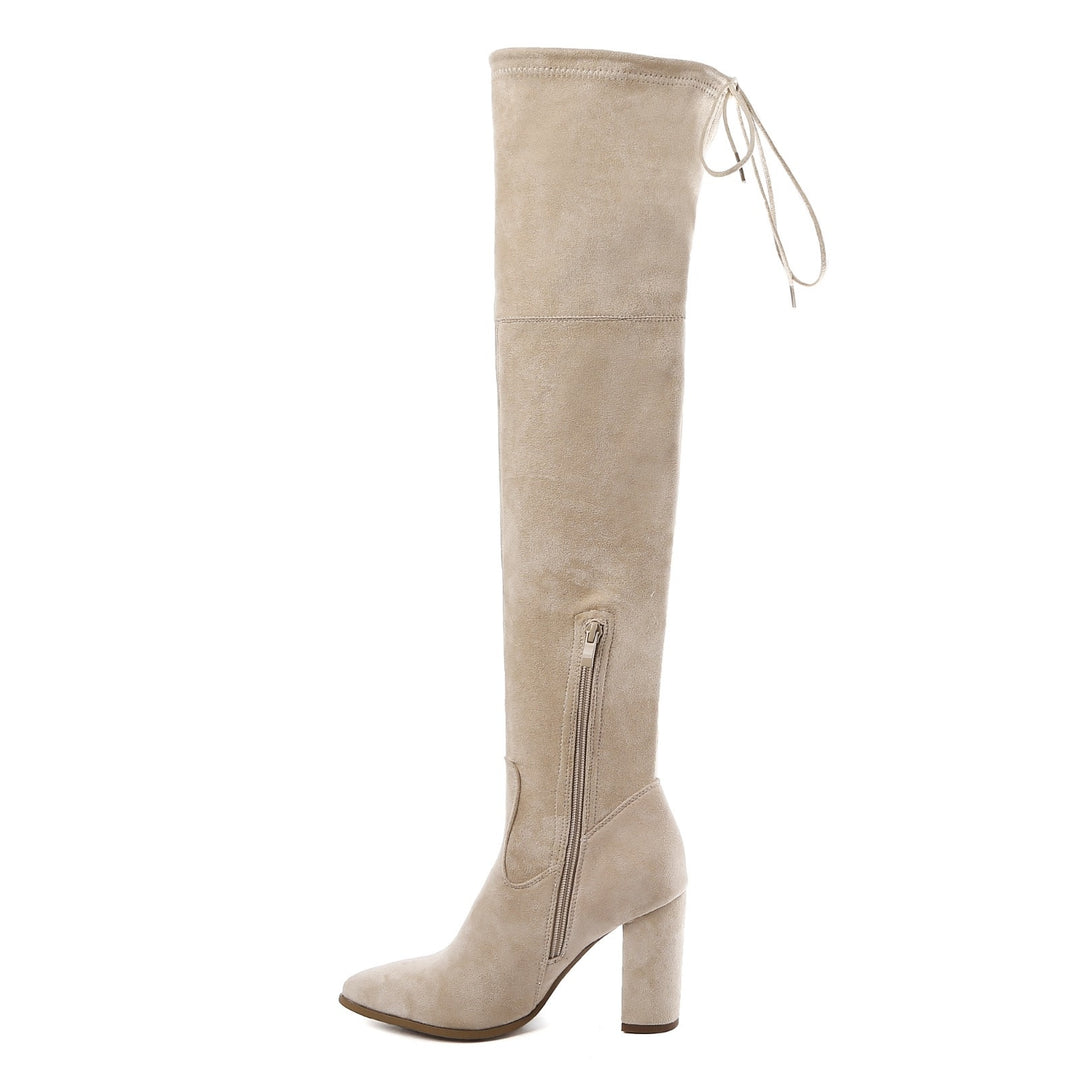 Smile Favorites Overknee laarzen Beige suède Veter