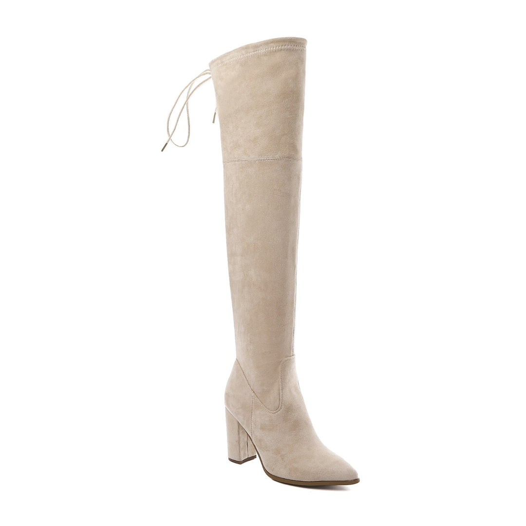 Smile Favorites Overknee laarzen Beige suède Veter