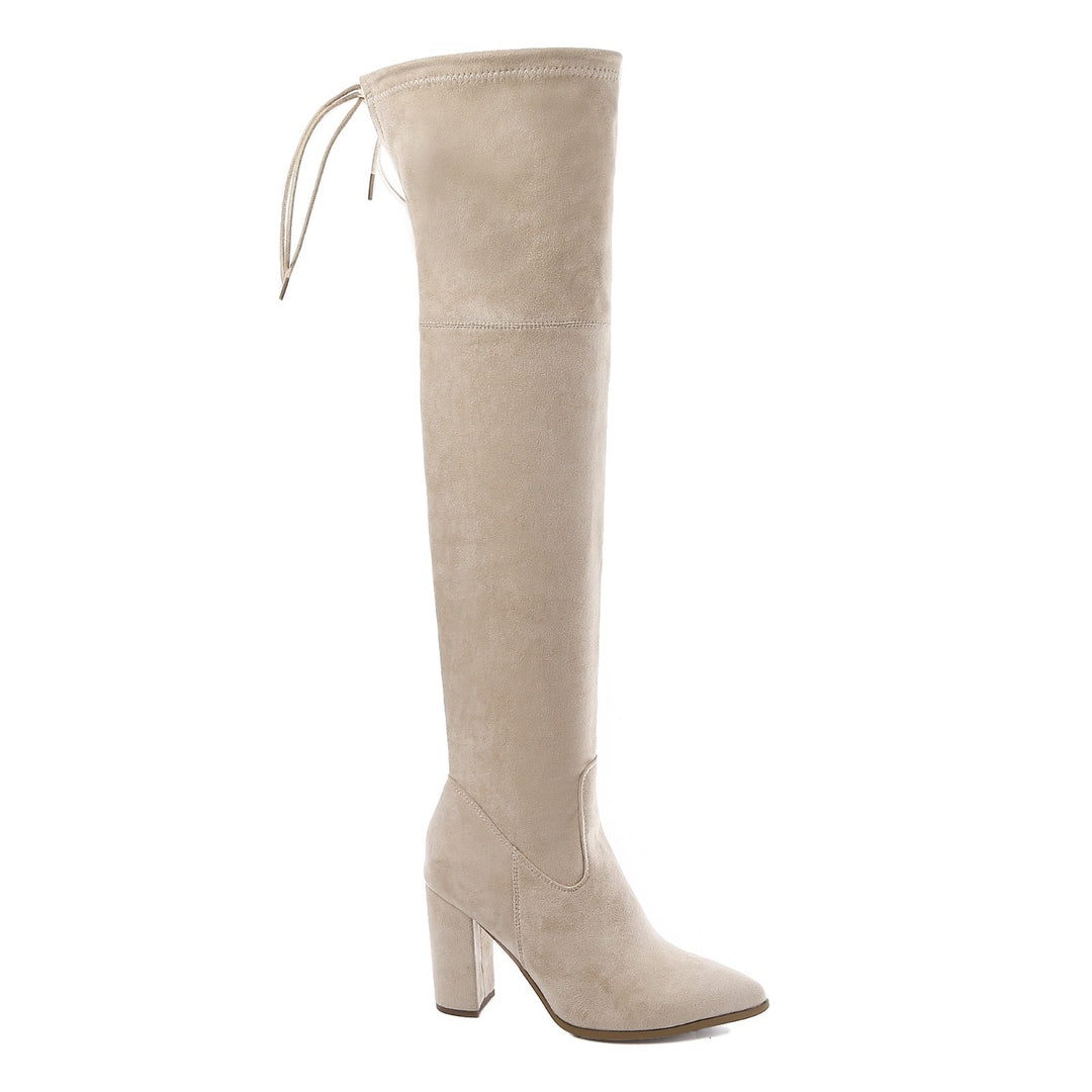 Smile Favorites Overknee laarzen Beige suède Veter