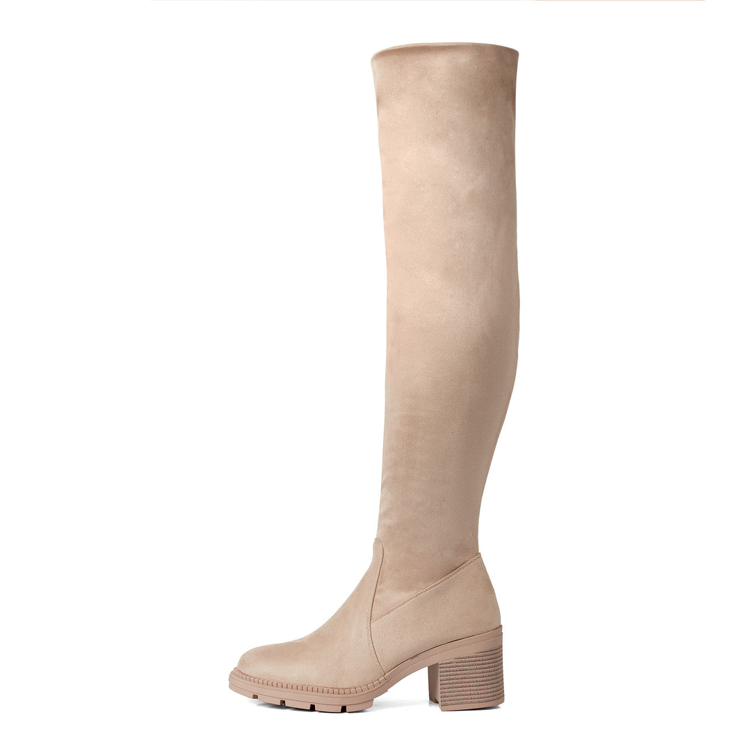 Smile Favorites Overknee Laarzen Beige suedine Blokhak