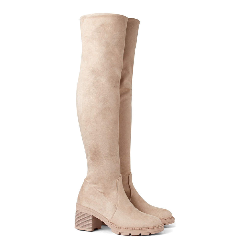 Smile Favorites Overknee Laarzen Beige suedine Blokhak