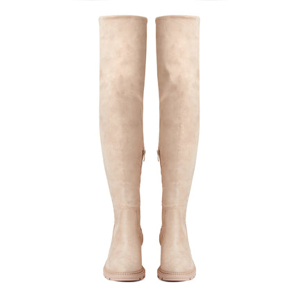 Smile Favorites Overknee Laarzen Beige suedine Blokhak