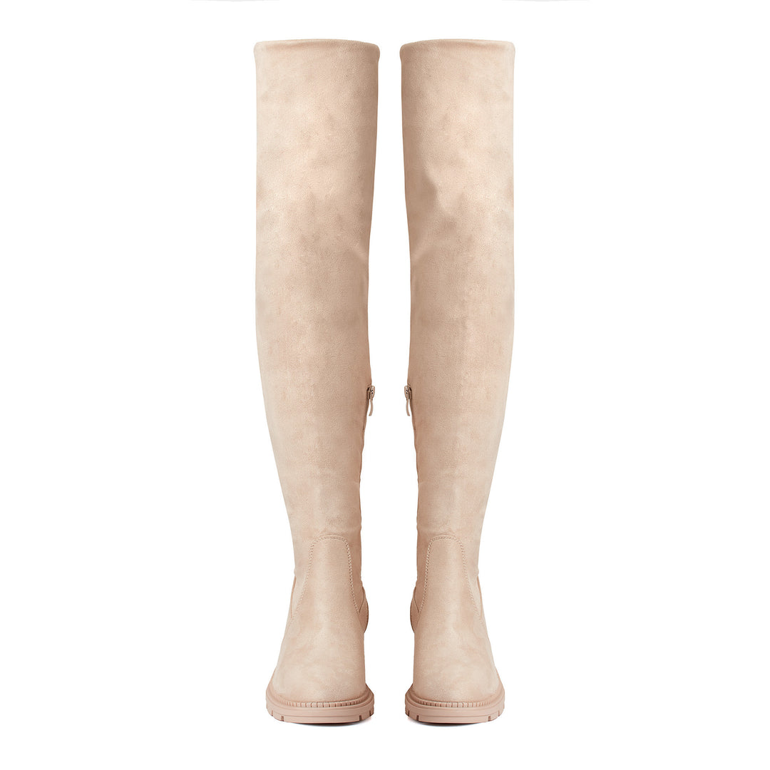 Smile Favorites Overknee Laarzen Beige suedine Blokhak