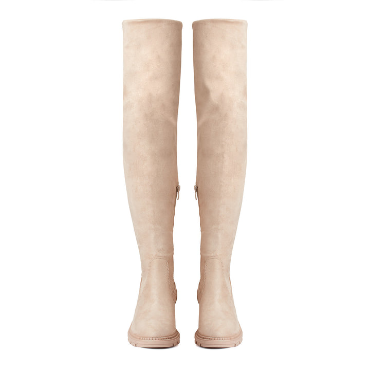 Smile Favorites Overknee Laarzen Beige suedine Blokhak