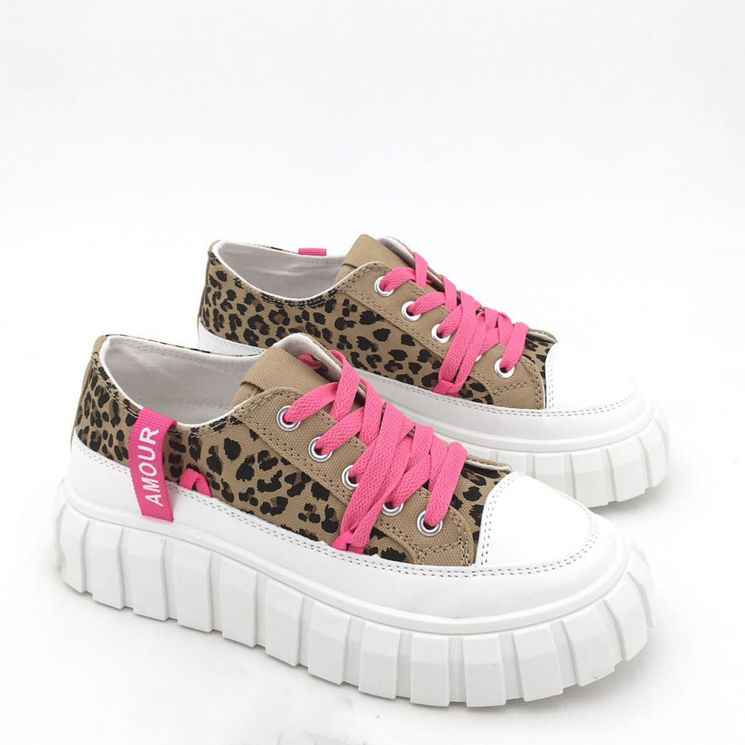 Smile Favorites Sneakers Leopard Fuchsia Cotton Amour