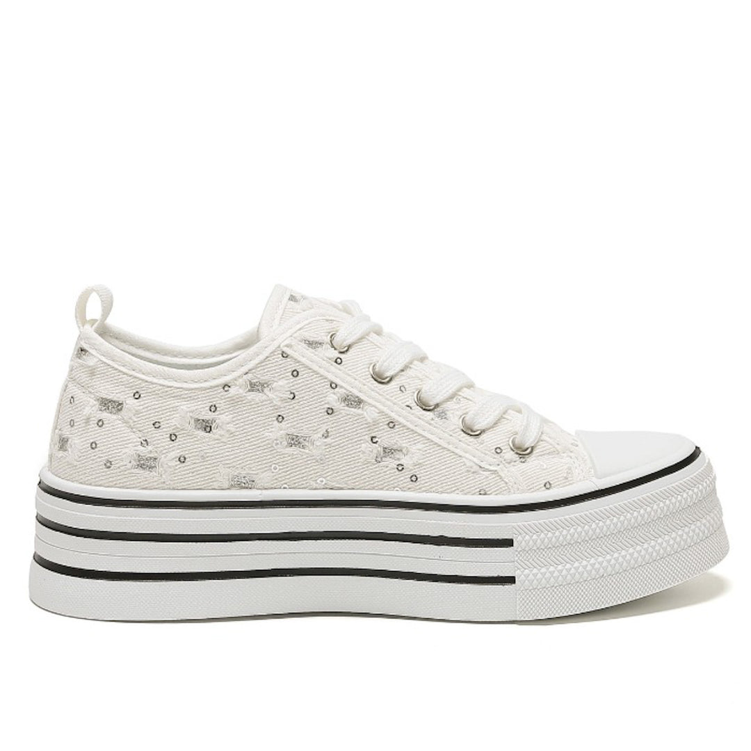 Smile Favorites Sneakers Wit Denim Plateau